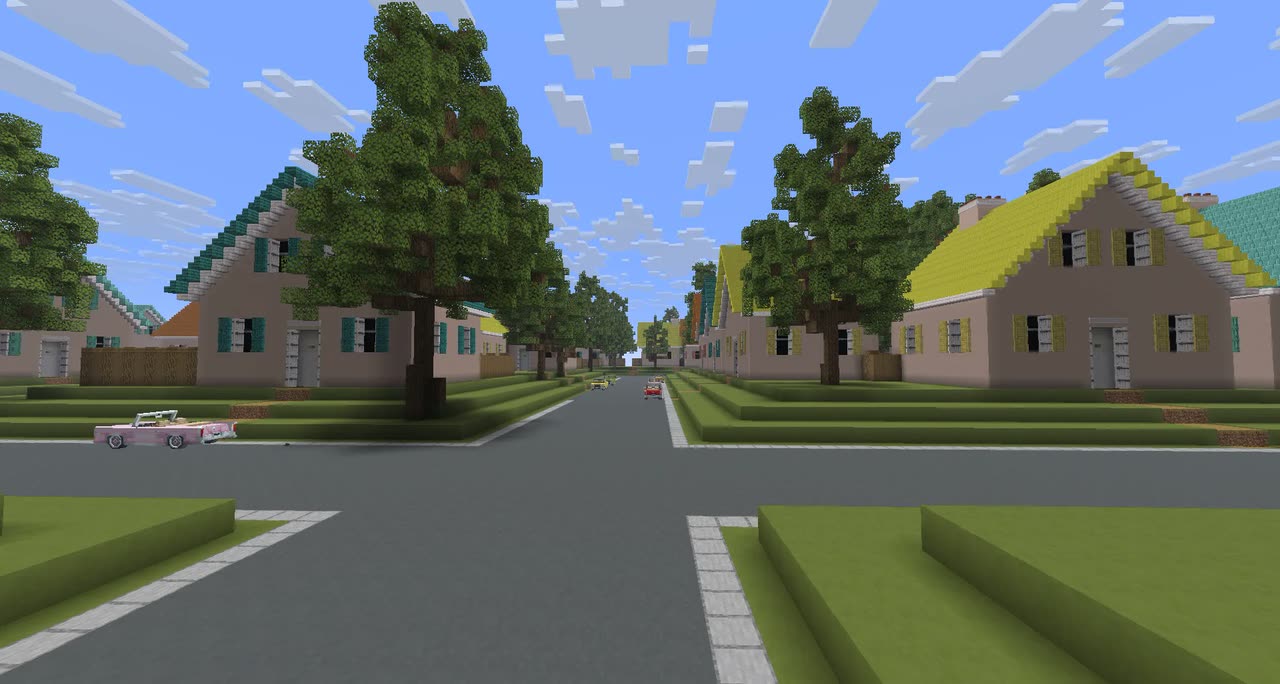 En jeu : une rue de banlieue trop calme, sous un ciel bleu